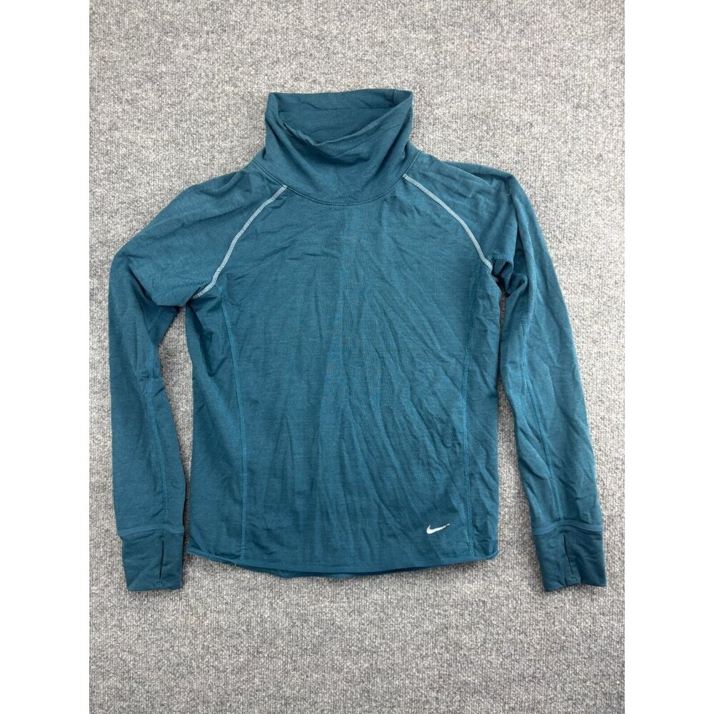 Nike Dri Fit Pull Over Fleece Track Run Jacket Women's M Green Pullover Hi Neck